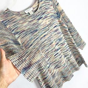 CHRISTOPHER & BANKS |🌈 Heathered Rainbow Colors V-Neck Thin Knit & Mesh Sweater